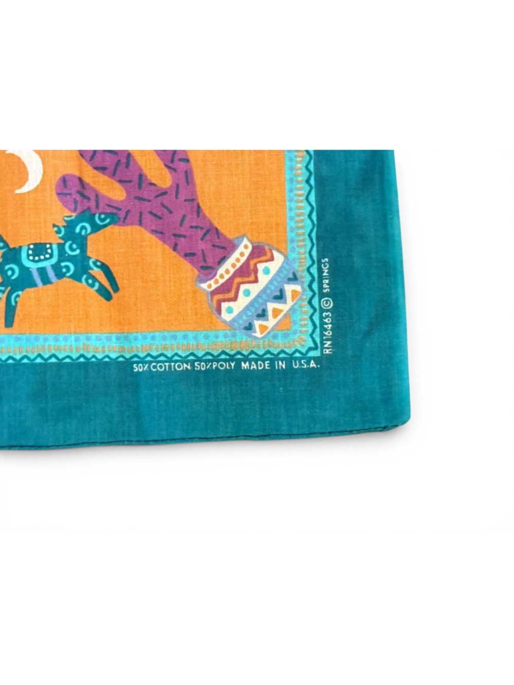 Vintage 80s Springs Southwestern Coyote Cactus Bandana Teal USA RN16463 21x21 - Picture 2 of 3